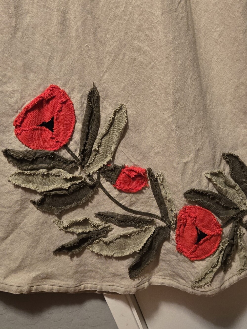 Beige linen Dress With Red poppies
